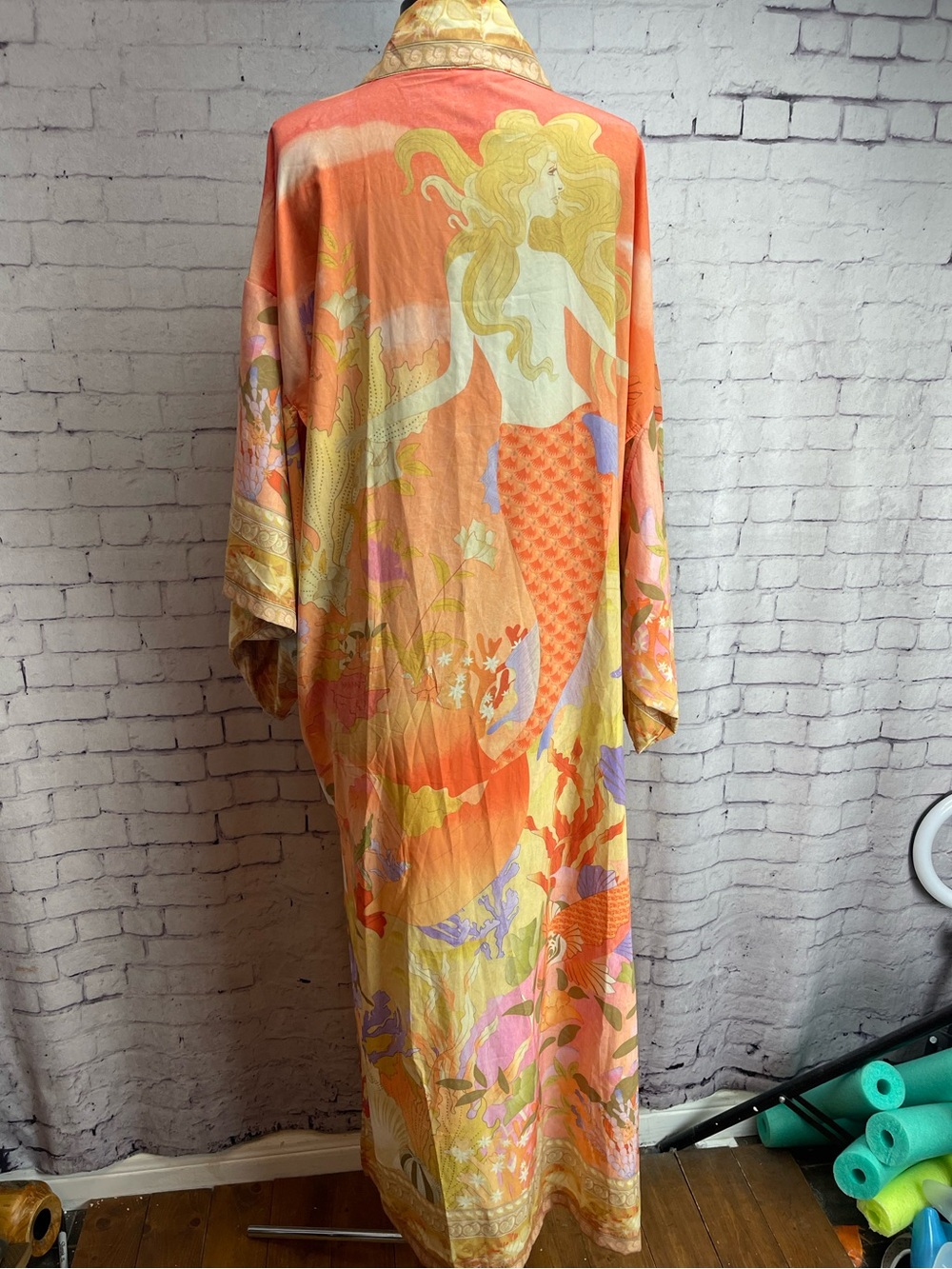For love bell kimono robe orange with mermaid and fish design size medium